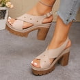thumbnail image 6 of Platforms Heeled Sandals for Women Open Toe Ankle Strap Summer Dressy Sandals Chunky Block Heel Solid Color Comfort Vintage Trendy Dressy Non Slip Breathable Walking Casual Shoes, 6 of 9