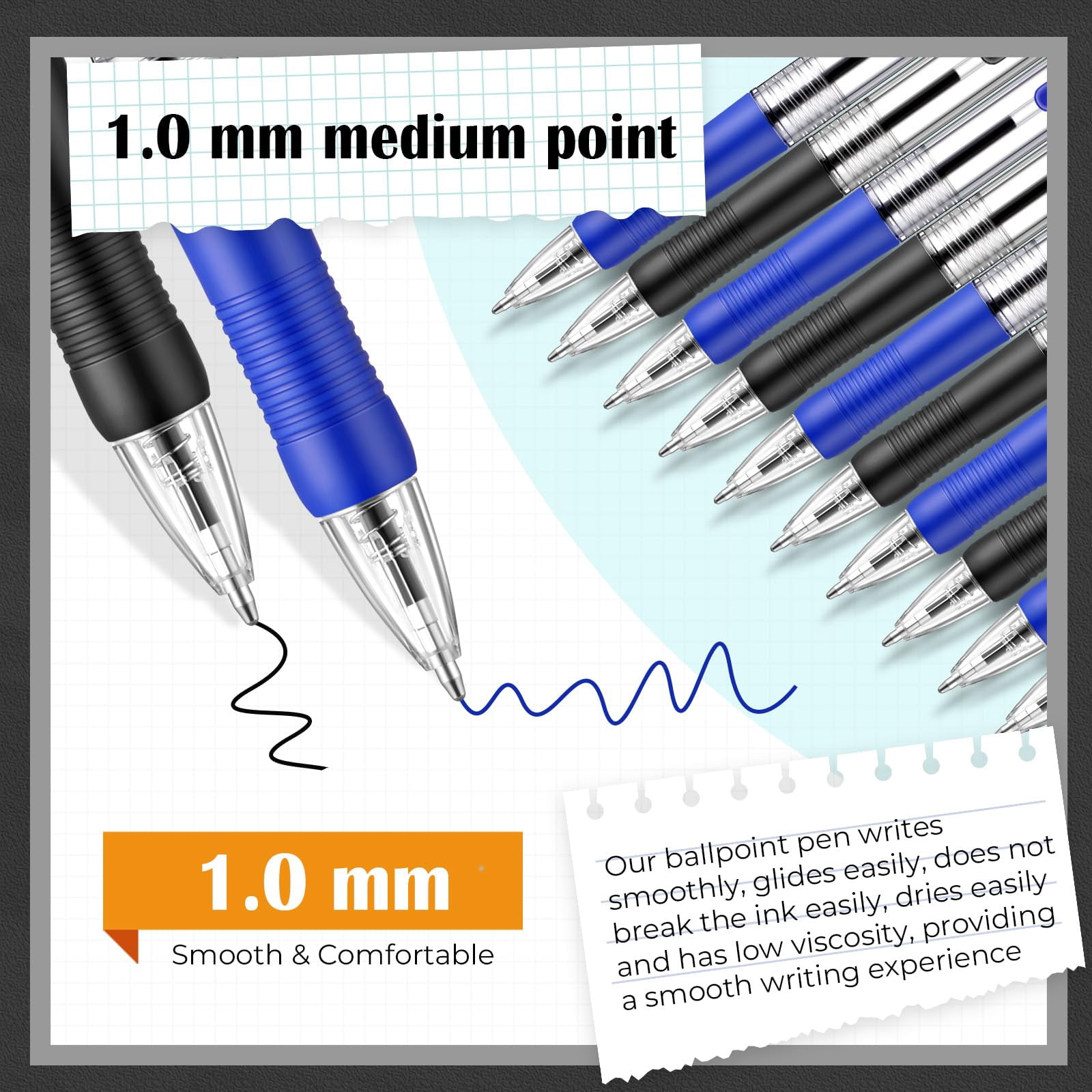 100 Gel Ink Pens Retractable Ballpoint Medium Point 1.0 Mm Smooth Writing Click For Journal Office Home(black And Blue Ink)