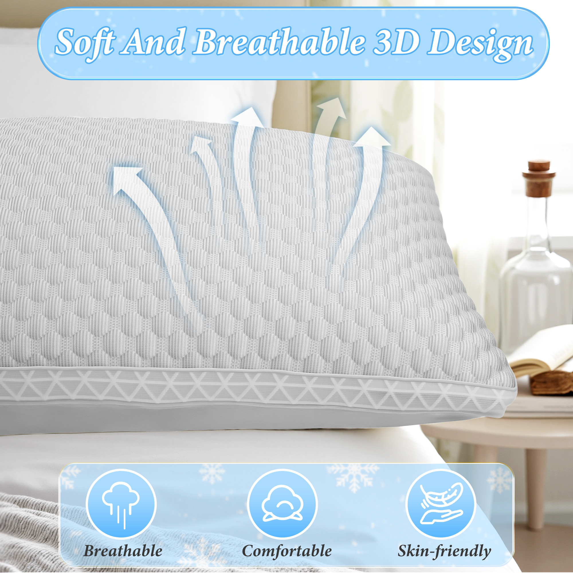 Set of 2 Pillows - 900g Breathable Filling, Adjustable Zipper & Machine Washable