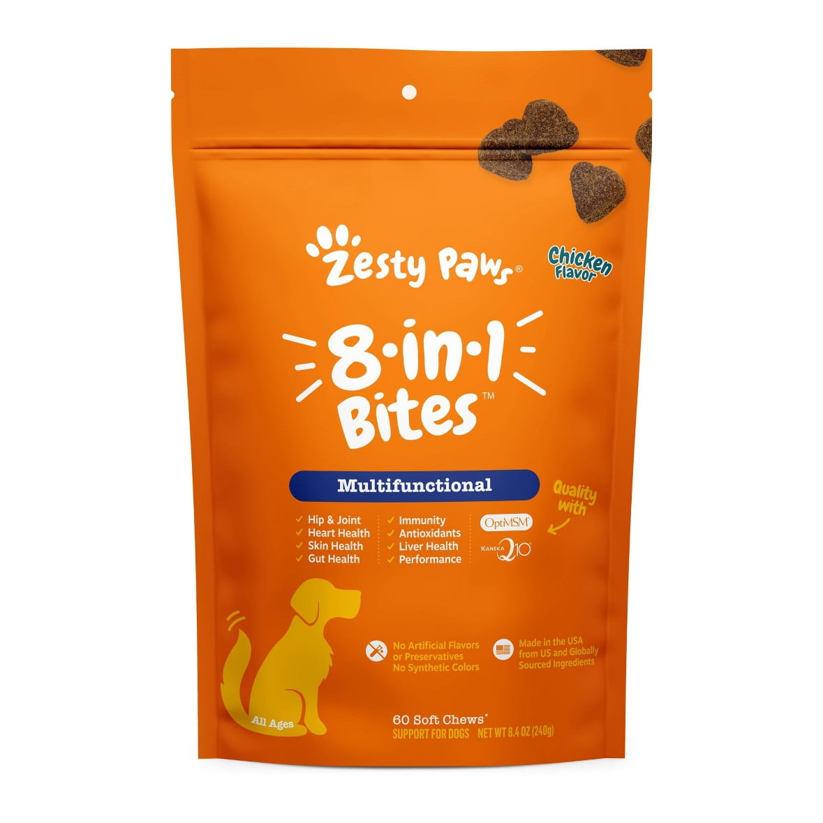 Zesty Paws 8-in-1 Multivitamin Bites for Dogs, Chicken Flavor, 60 Count