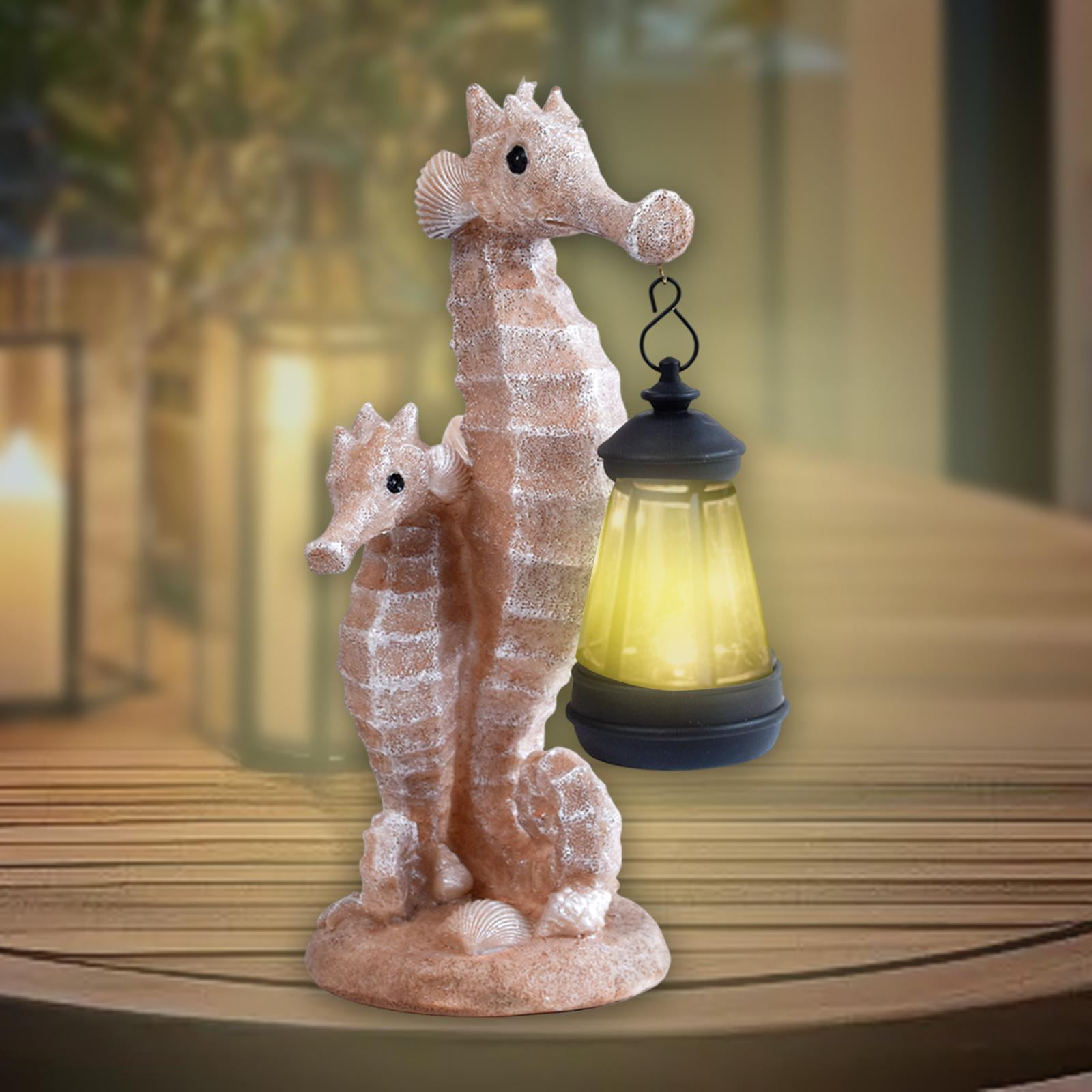 koolsoo Solar Powered Light Ornaments, Seahorse Sculpture, Solar Lantern, Cute Garden Statue, Resin Figurine for Gardening, Outdoor Gift, Gift in
