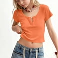 thumbnail image 2 of Miluxas Girls' Ribbed Henley Crop Top - Short Sleeve Fitted T-Shirt, Casual Button Neck Tee for Kids, School, Playdates, Casual Outings & Everyday Wear Orange 2 Years, 2 of 7