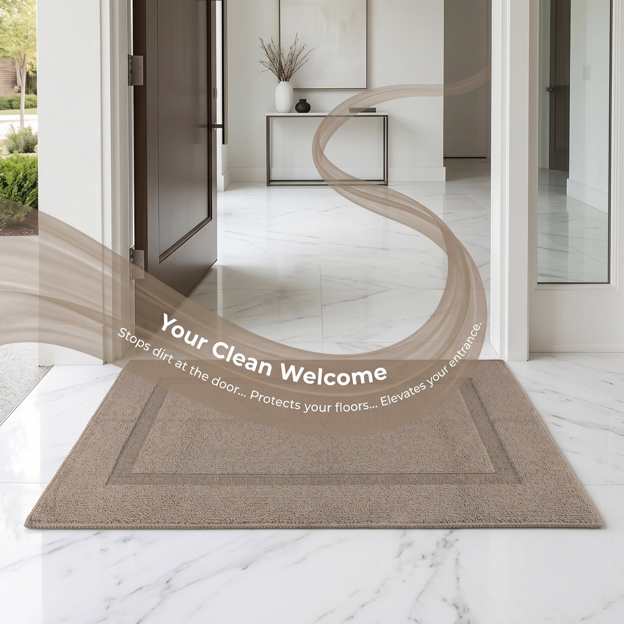 Unique Bargains Geometric Non Slip Waterproof Rug Scraper Welcome Mat Brown 35" x 24"