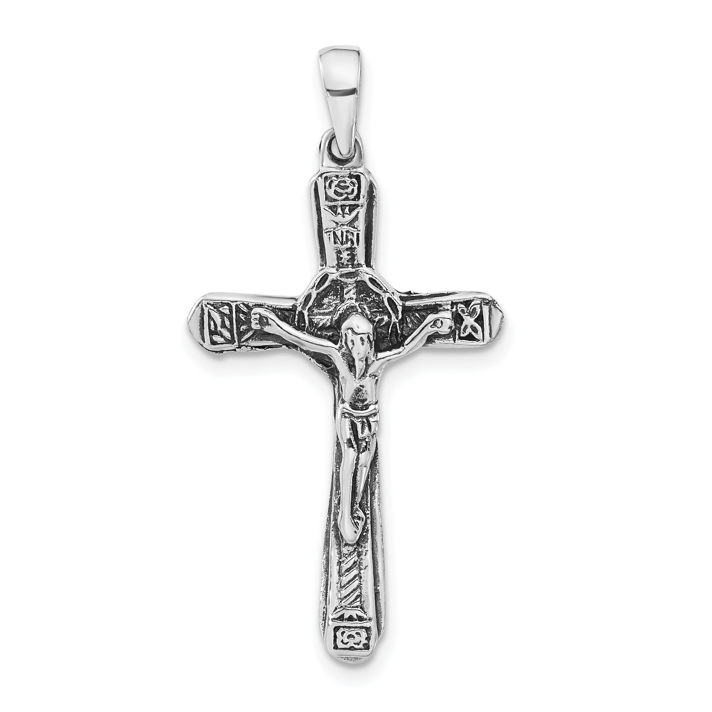 925 Sterling Silver Polished Antiqued Cross Charm Pendant 31mm x 20mm 