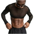 thumbnail image 3 of Men's Mesh Fishnet Top Long Sleeve Sheer See Through T Shirt Fitted Muscle Blouse Clubwear Black L, 3 of 5