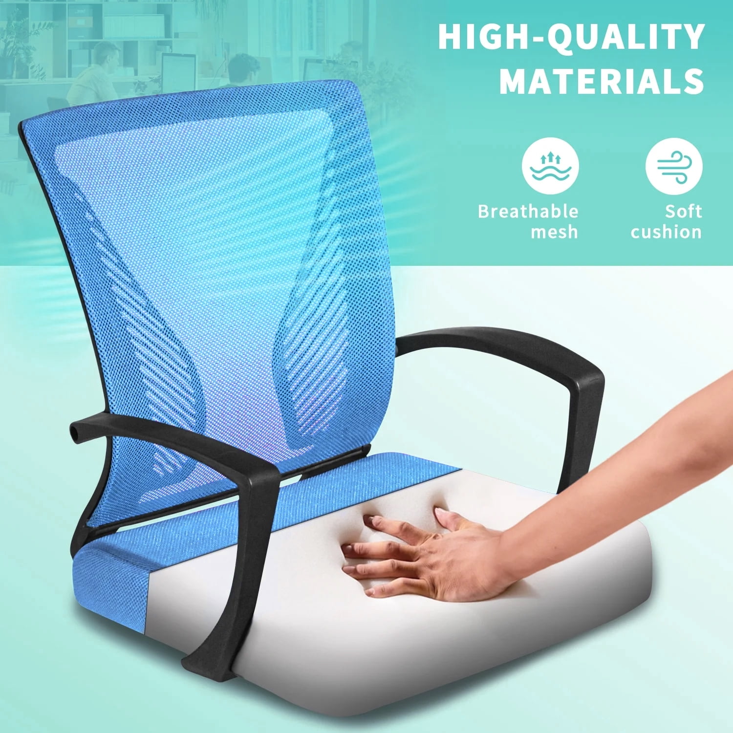Furmax Office Mid Back Swivel Lumbar Support Desk, Computer Ergonomic Mesh Chair with Armrest, Blue