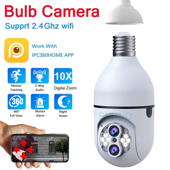 Cámara de Seguridad IP Inalámbrica con Doble Lente de 4MP, Zoom de 10X y Bombilla E27