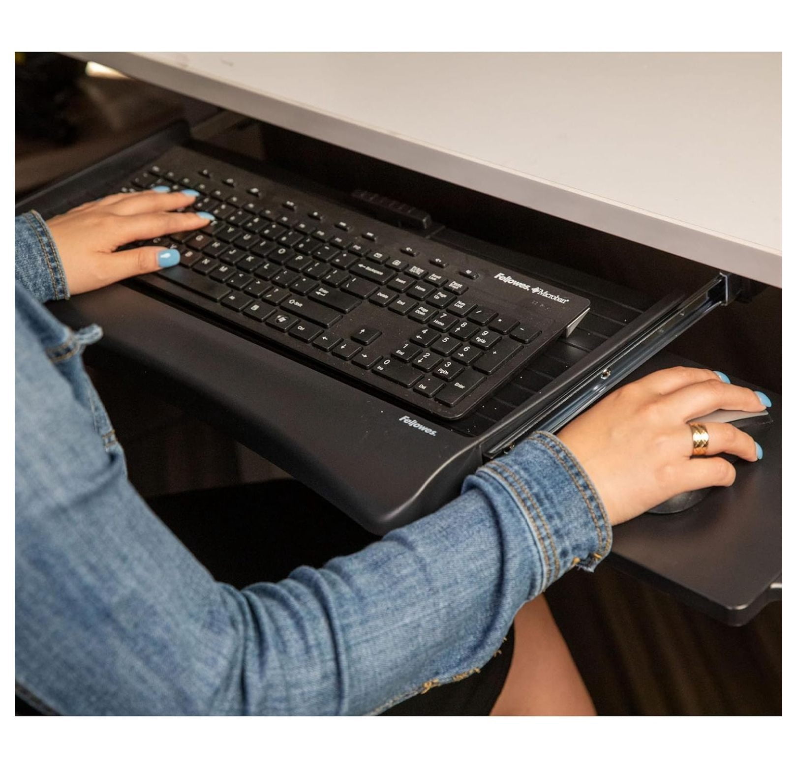Under Desk Keyboard Tray, Adjustable Height Keyboard Drawer with Mouse Pad, Black/Silver - Ergonomic Office Accessories