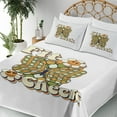 thumbnail image 3 of Ambesonne Emoji Fitted & Top Sheet Set with Shams, Modern Hippie Funky Faces Art, White Olive Green Cream, 3 of 5