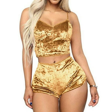

GuliriFei Women s Sexy 2Pcs Lingerie Crop Tops Babydoll Underwear Shorts Nightwear Sets