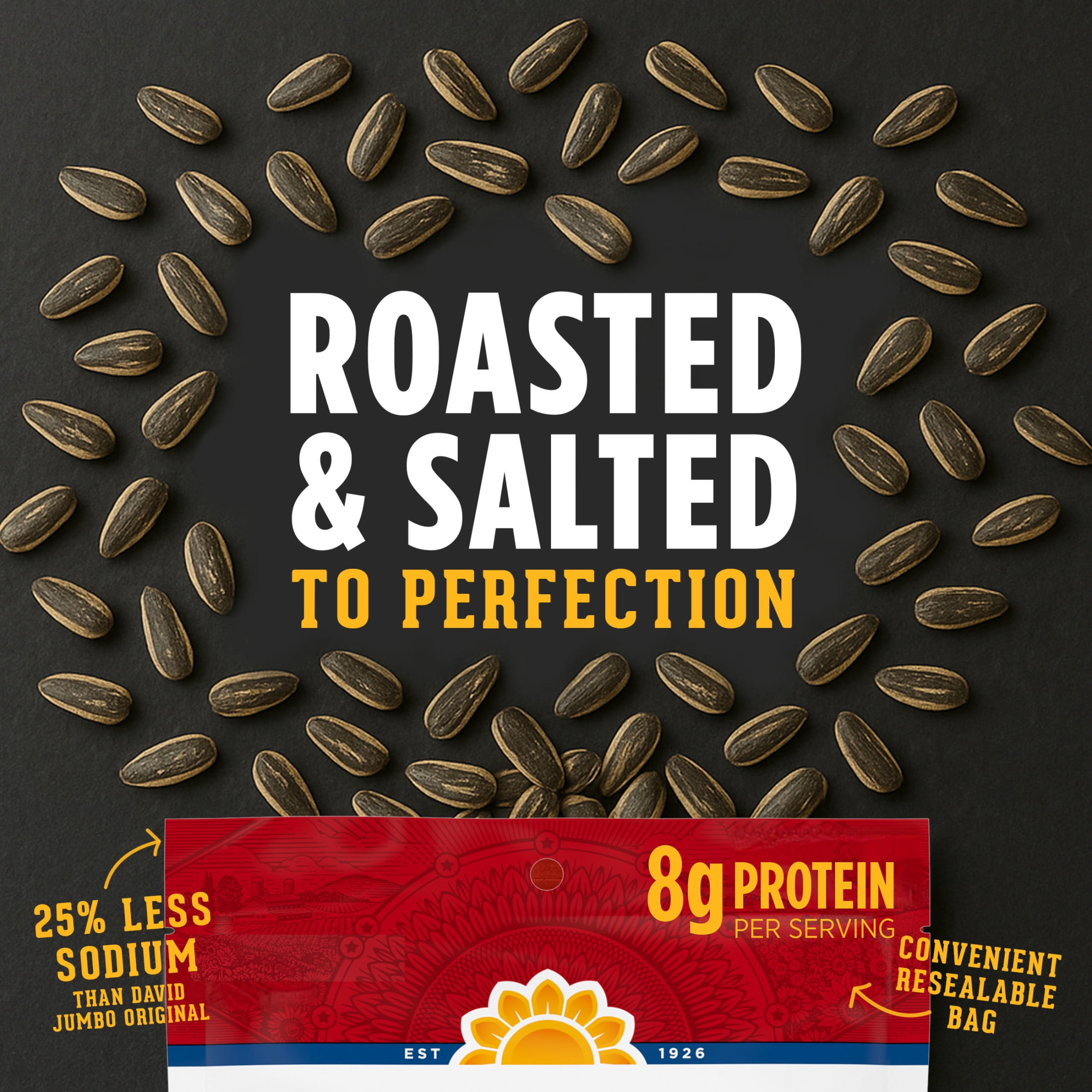 (3 pack) DAVID Reduced Sodium Sunflower Seeds, Original Flavor, 16 oz.