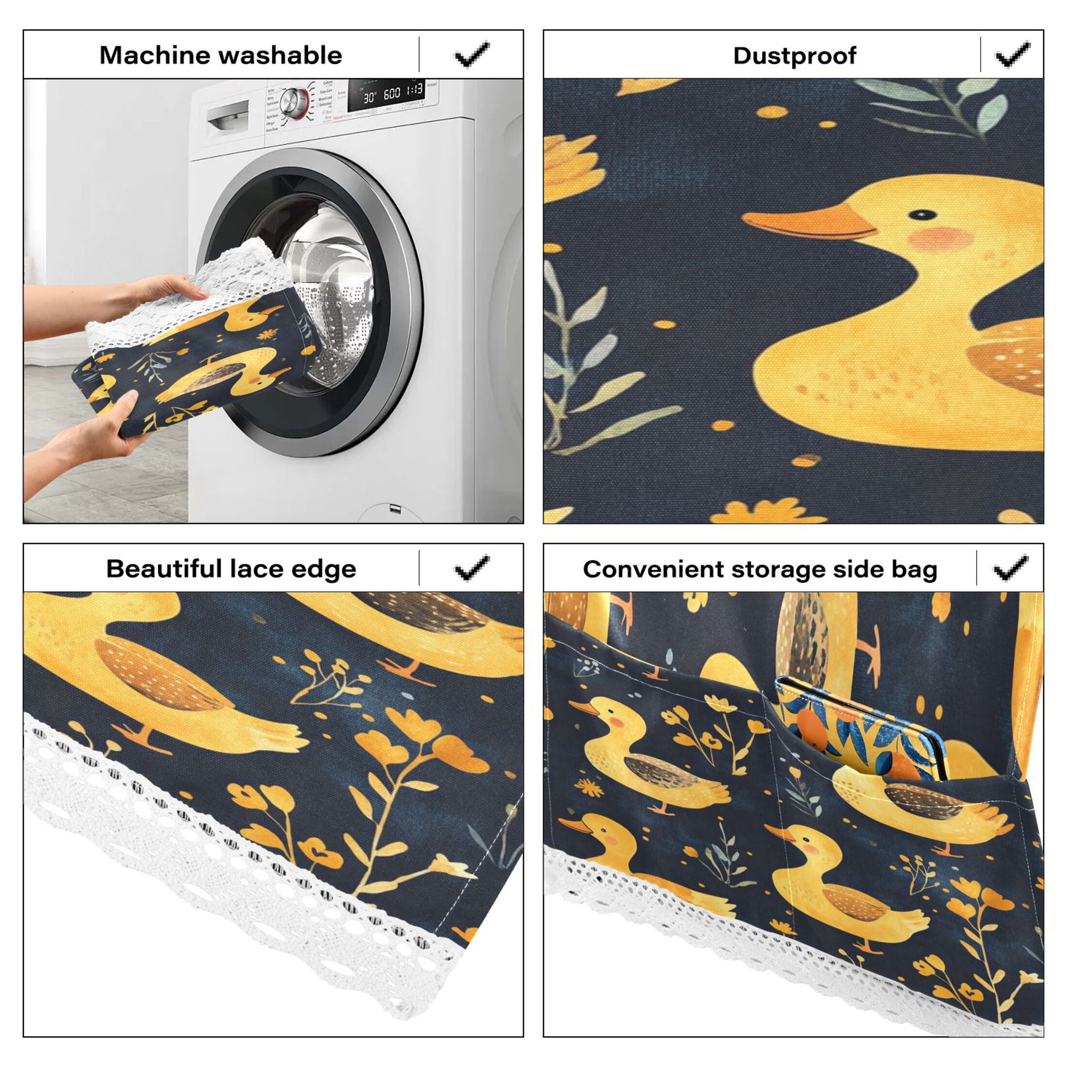 Yellow DucksWasher and Dryer Covers Dust-Proof and Oil Resistant Fridge Cover with 4 Storage Pockets Washing Machine Top Cover for Laundry Kitchen Home 51.2 x 22 In