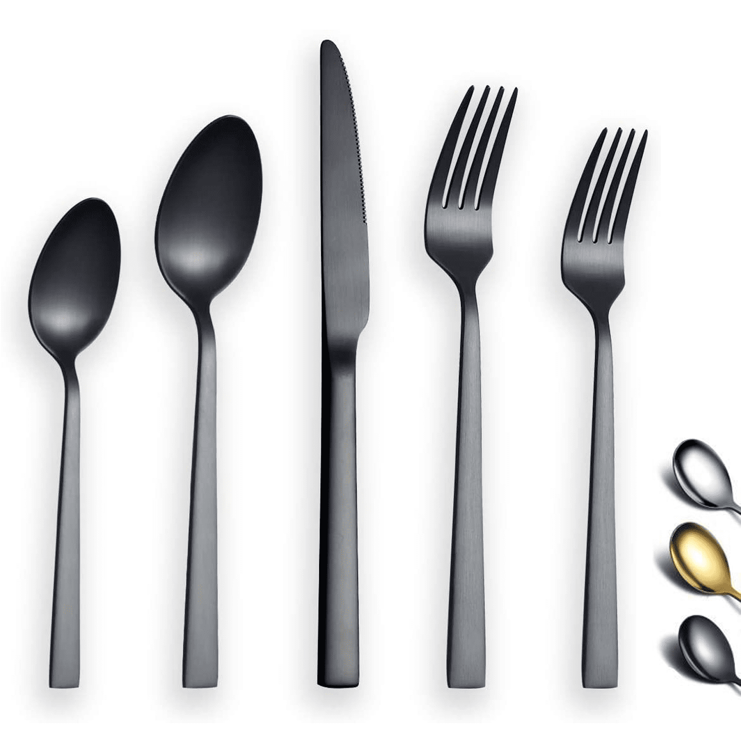 20Pcs Matt Black Stainless Steel Flatware Set Service Kitchen Cutlery Silverware 