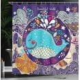 thumbnail image 4 of Ambesonne Whale Shower Curtain, Bubble Waves Starfish, 69"Wx84"L, Purple Aqua, 4 of 5