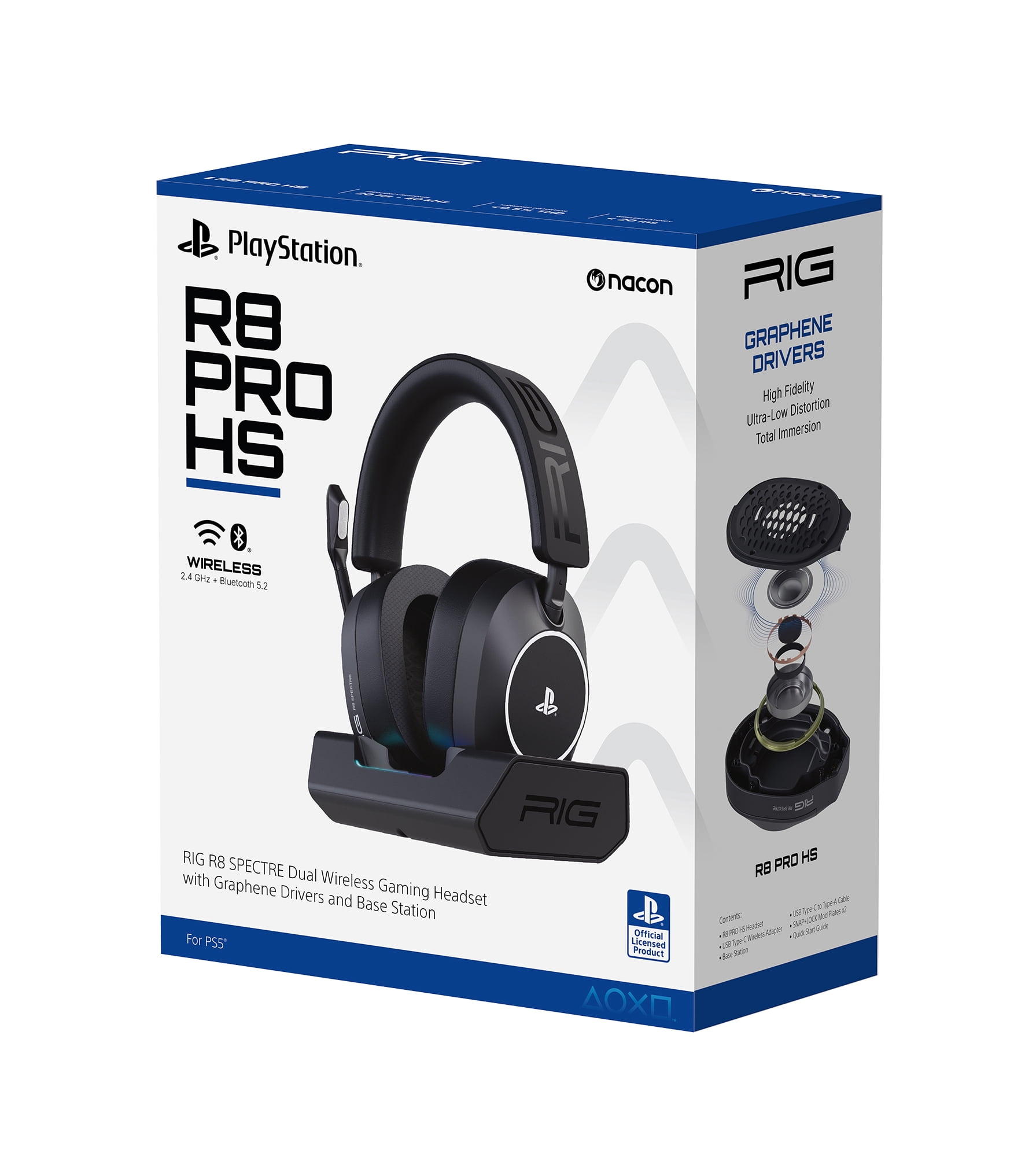 RIG R8 SPECTRE PRO HS Black Dual Wireless Gaming Headset with Graphene Drivers and Base Station - PlayStation