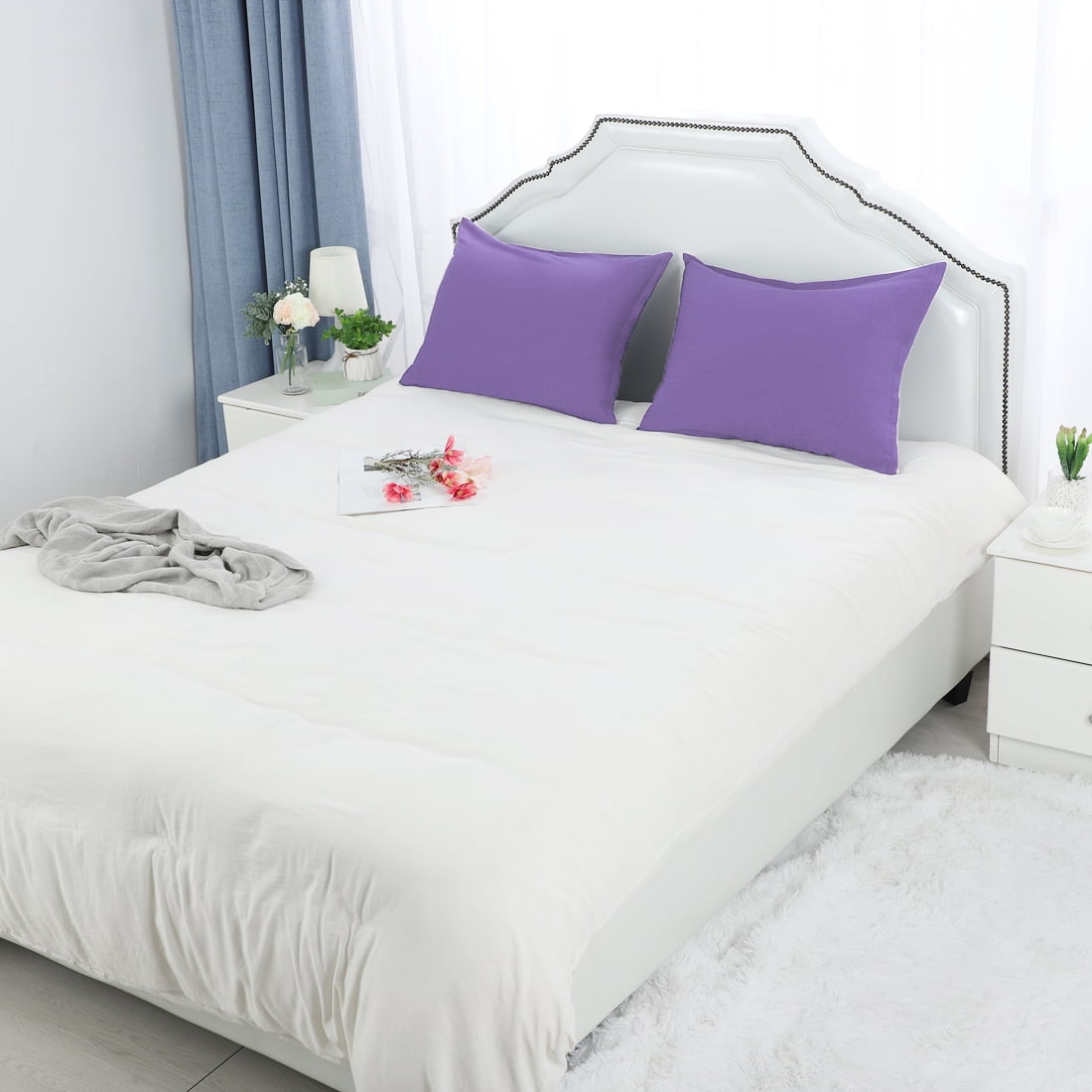 Unique Bargains Pillowcases 2-Piece Egyptian Cotton Pillow Cover Purple Standard