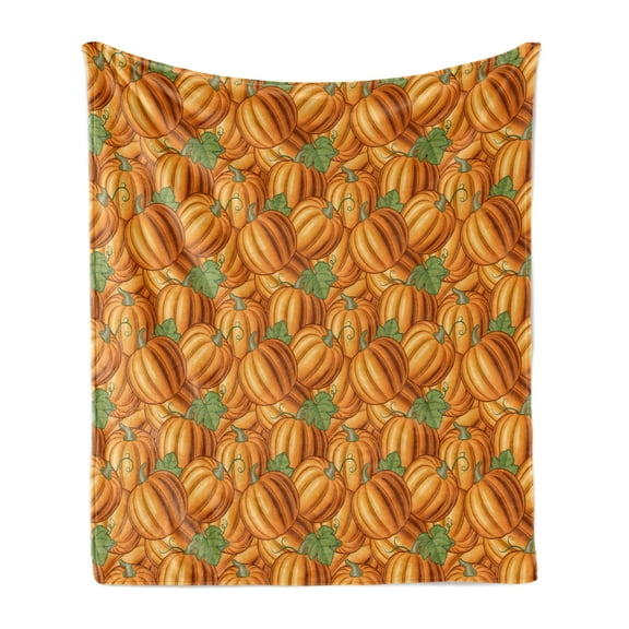 Harvest Soft Flannel Fleece Blanket, Pumpkins in a Vibrant Colored Pattern Natural Ingredients Vegetarian Organic Food, Cozy Plush for Indoor and Outdoor Use, 60" x 80", Orange Green, by Ambesonne
