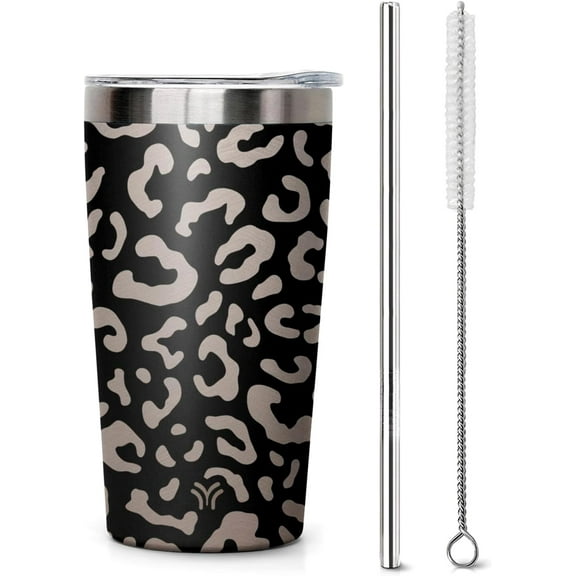 10 OZ Tumbler Stainless Steel Travel Coffee Mugs | Spill Proof Vacuum Insulated Coffee Tumbler Cup with Straw Lid | Black Leopard