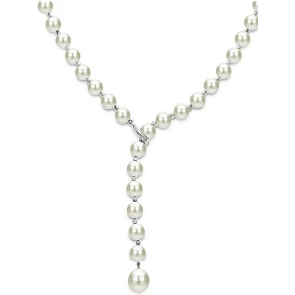 ADDURN Sterling Silver 7-8mm White Freshwater Pearl Beaded Lariat Y Adjustable Necklace, 19.5"