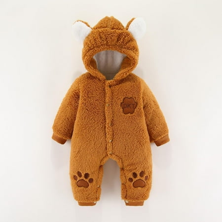 

QISIWOLE Newborn Baby Winter Girls Boys Clothes Warm Animal Ears Bear Claw Overall Rompers Hooded Jumpsuit clearance under 10