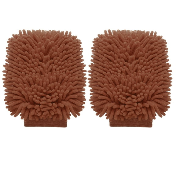 Uxcell 2pcs Chenille Microfiber Car Wash Mitts 10" x 7.5" Scratch Free Wash Gloves Absorbent for Car Washing Home Clean Brown