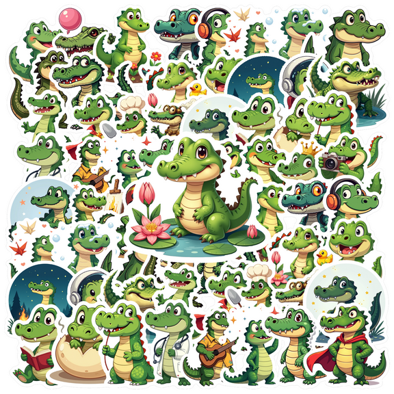 Cute Crocodile Stationery Stickers Animal DIY Stickers Teacher Reward Stickers for Laptop Suitcase Phone