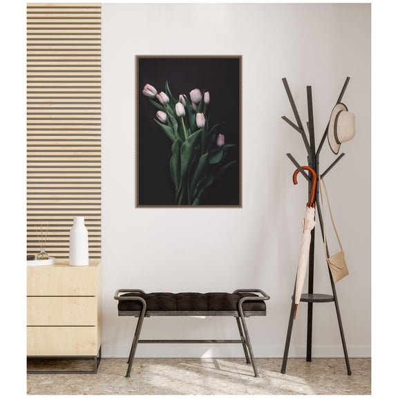 Kate and Laurel Framed Canvas Wall Art Print Blush Tulips by Emiko and Mark Franzen F2 Images, 23 x 33 Sylvie Beaded Dark Gold Frame, Modern Contemporary, Flower Art for Wall Decor