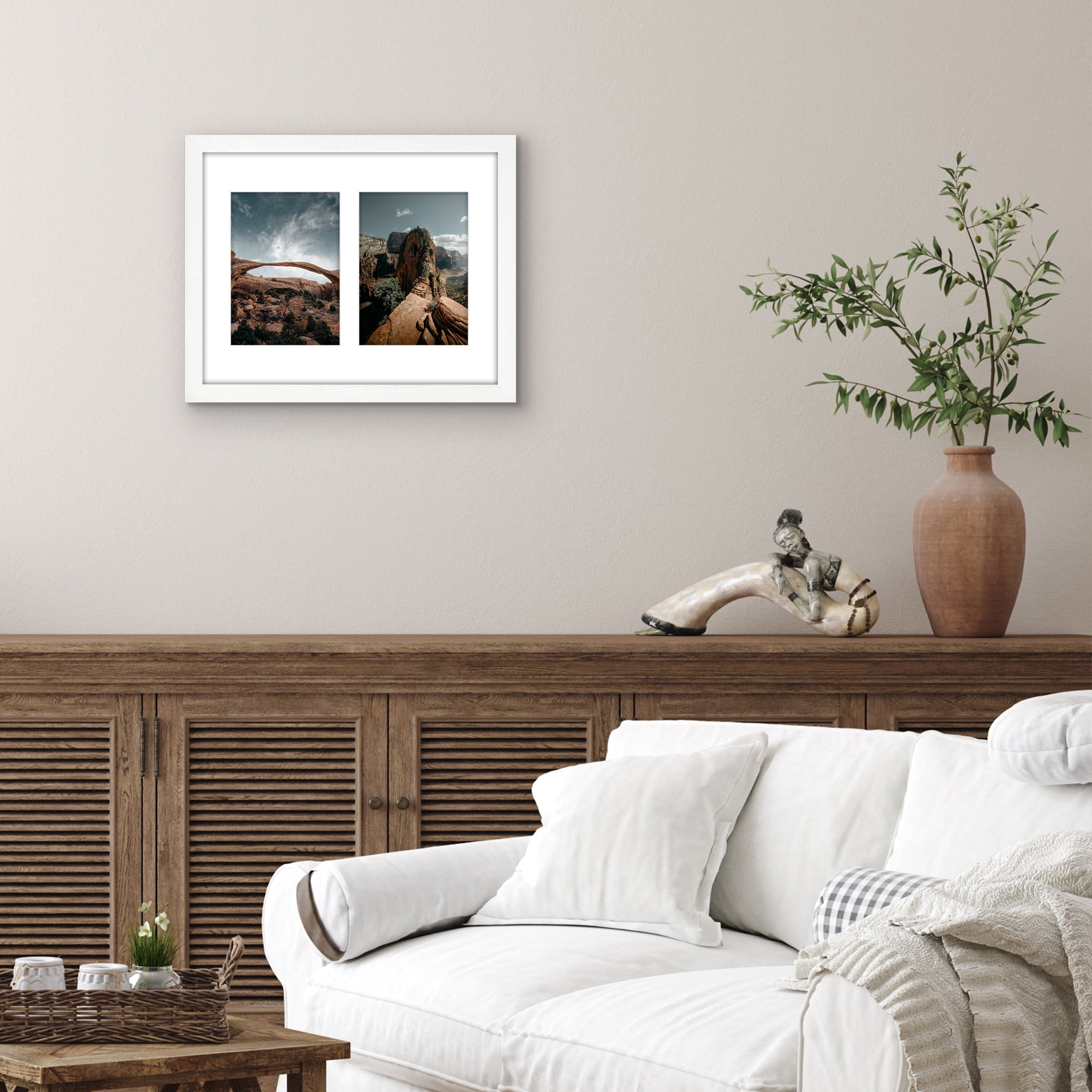 Americanflat 5x7 Picture Frame with Shatter-Resistant Glass Double Fits 2 Use as One 11x14 Signature Wall - White