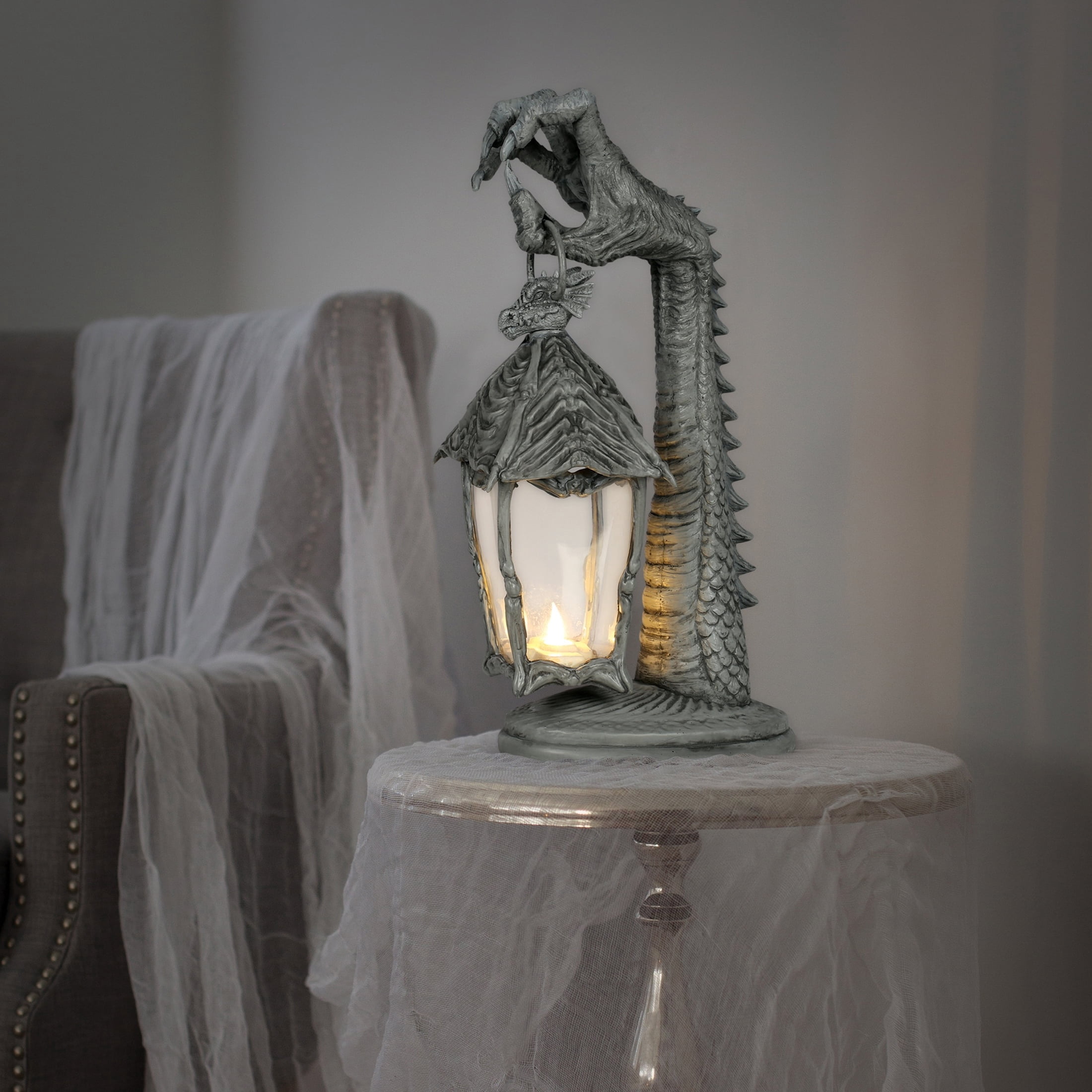 Light-Up Dragon Lantern Decoration, Gray, 16.7", Halloween by Way To Celebrate