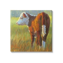 Cow Grazing Grassy Farm Animals & Insects Painting Gallery Wrapped Canvas Print Wall Art