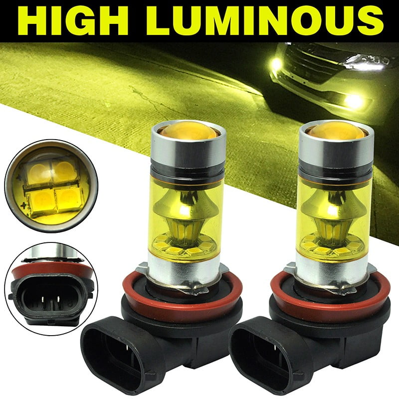 2 Durable 4300K 100W 2323 LED H10 9145 9140 Yellow Projector Car Fog Light Bulb