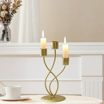 VAJUSO Candle Holder, 3-Head Metal Candlelight Dinner Table Centerpiece, Curved Iron Candle Stand for Home, Wedding, or Holiday (Gold, 8.86x3.94in)