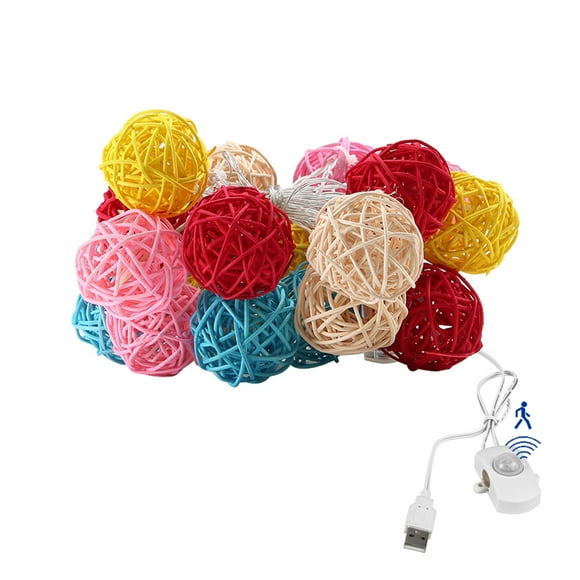 FSLiving Guirlandes Lumineuses, Lumière de Fée Colorée avec 10 LED Sepak Takraw pour Décoration de Noël Fête Chambre Jardin, Rideau Lumineux de 4,9 Pieds avec Cordon de Capteur de Mouvement PIR, Auto ON/Off - 1 Pack