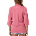 thumbnail image 6 of Nestiefly Women's Polo Shirts 3/4 Sleeve Fitted Collared Shirts Workout Button Summer 3/4 Length Sleeve Tops Golf Blouses Pockets Watermelon Red XL, 6 of 6