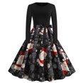 thumbnail image 1 of CEHVOM Robe Vintage Évasée à Nœud Papillon pour Femmes Robe de Bal Manches Longues Imprimée Noël Fête, 1 of 6