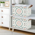 thumbnail image 2 of Yayeee Foldable Storage Basket for Shelves Waterproof Cloth Bins with Handles, Green Geometric Pattern, 2 of 7