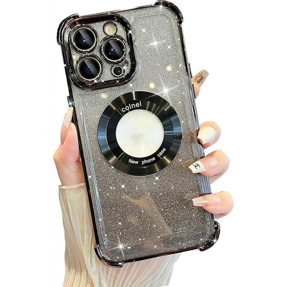 Magnetic Detachable Wallet Leather Stand Shiny Phone Case for iPhone 14 13 12 11 Series Pro Max Plus Back Cover, Card Holder Shockproof Bracket Fashion Bumper for Women(Gold,14)