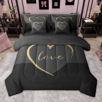 Manfei Boys Girls Love Heart Print 7pcs Bedding Comforter Set,Romantic Lover Couple Queen Bedding Sets Super Cozy,Valentine's Day Queen Sheet Sets,Super Cozy Room Decor,Reversible