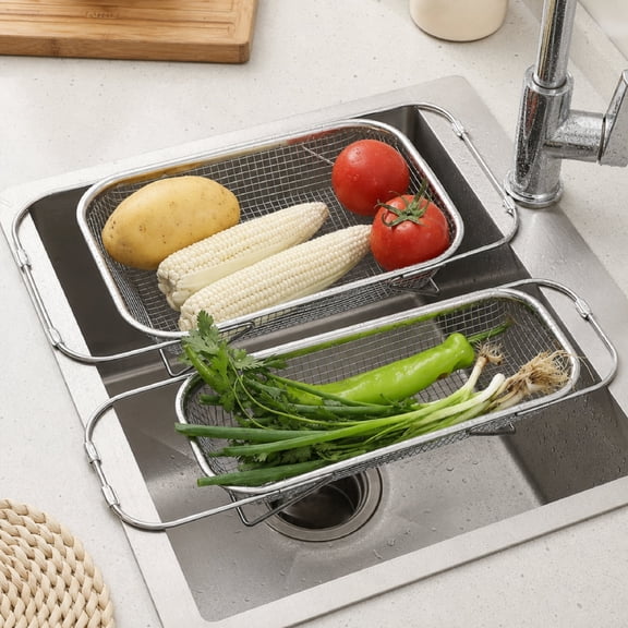 Stainless Steel Expandable Sink Drainer Basket, Dish Drying Rack, Vegetable Colander, Medium