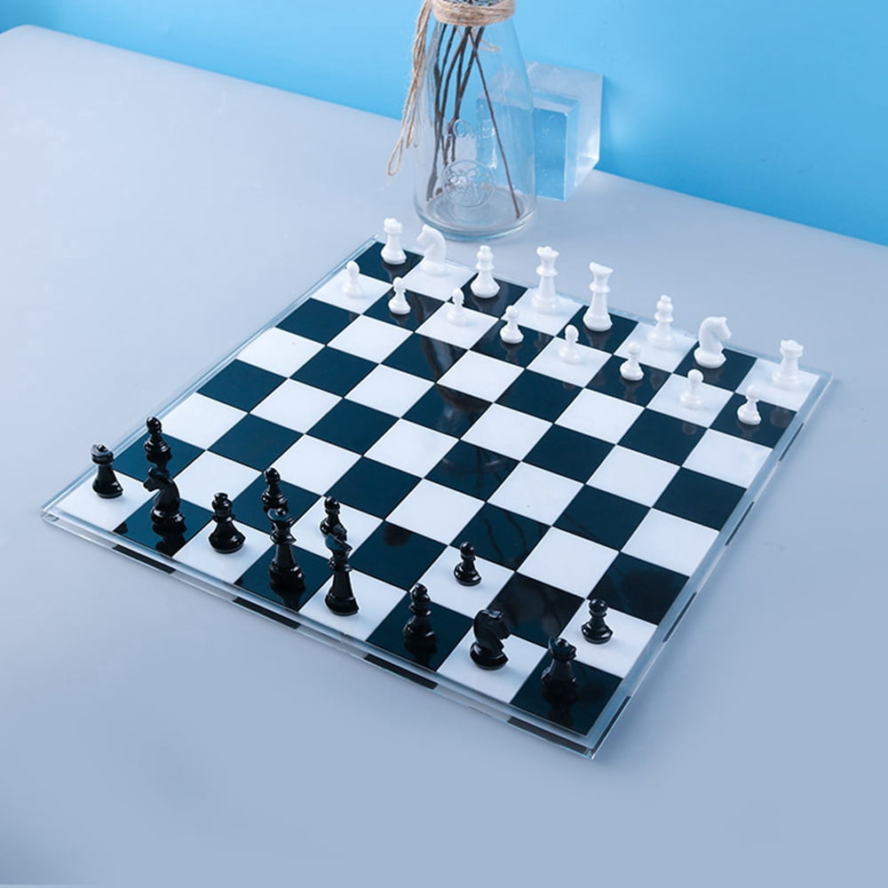 2sets Chess Board & Pieces Silicone Molds Resin Casting Molds For UV Resin Epoxy Resin Craft Making Classic Games for and Adults White 274x274x9mm Inner Diameter: 265x265mm