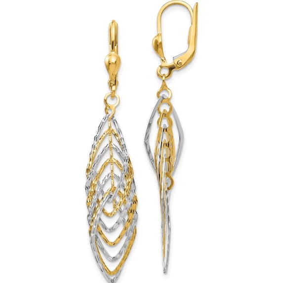 14K Two-Tone Polished Diamond-Cut Dangle Leverback Earrings (53 X 9) Made In Turkey th888