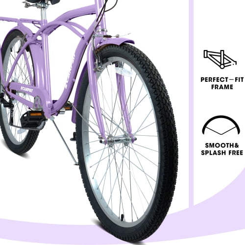 Raistyw 26" Cruiser Bike for Women, Lightweight Alloy High-Tensile Steel Frame Mountain Bicycles with V-Brakes and 7-Speed for Leisure and Commuting, Purple
