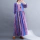 thumbnail image 4 of Vestido suelto vintage para mujer, manga larga, estampado, bolsillos laterales, vestido informal MABOTO Morado/Grande, 4 of 7