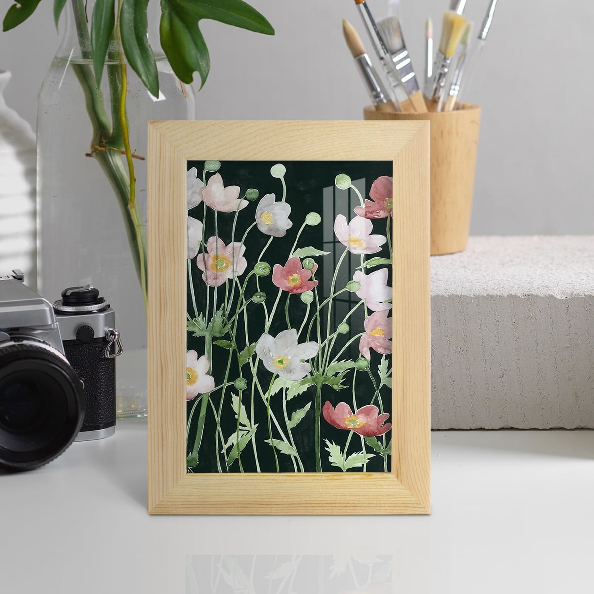 Anemone Dance I -Framed Print w/glass-Natural Wood