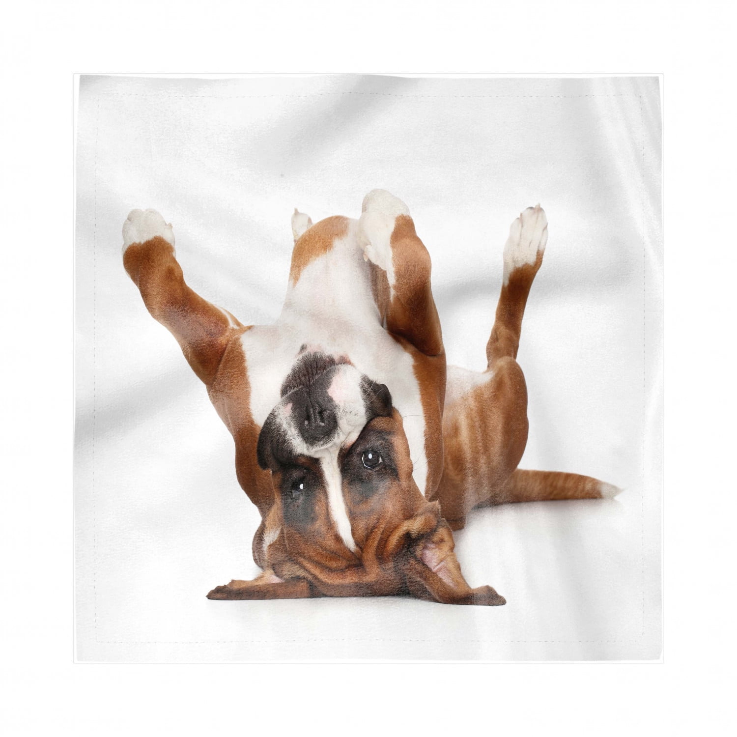 Boxer Dog Decorative Satin Napkins Set of 4, Funny Playful Puppy Lying