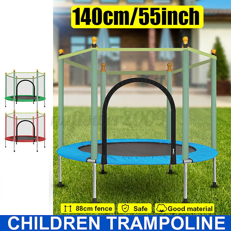 55&quot; Kids Trampoline, with Safety Enclosure Net &amp; Spring Pad, Bulit-in Zipper Heavy Duty Steel Frame, Outdoor Indoor Mini Trampolines for Kids