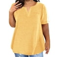 thumbnail image 2 of HJYCHN Womens Tops Fashion Top Color Block Gradient Print V Neck Top Shirt Short Sleeve Casual Loose Blouse Plus Size Friendly Womens T-Shirts Yellow L, 2 of 7