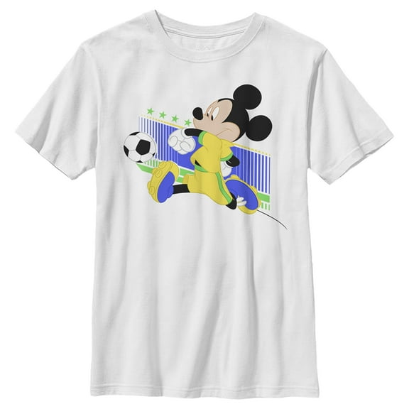 Boy's Mickey & Friends Brazil Soccer Team Graphic Tee White Medium