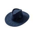 thumbnail image 3 of Suede Cowboy Hat Western Style Stylish Versatile with Three Eyelets on Each Side Navy Blue, 3 of 8