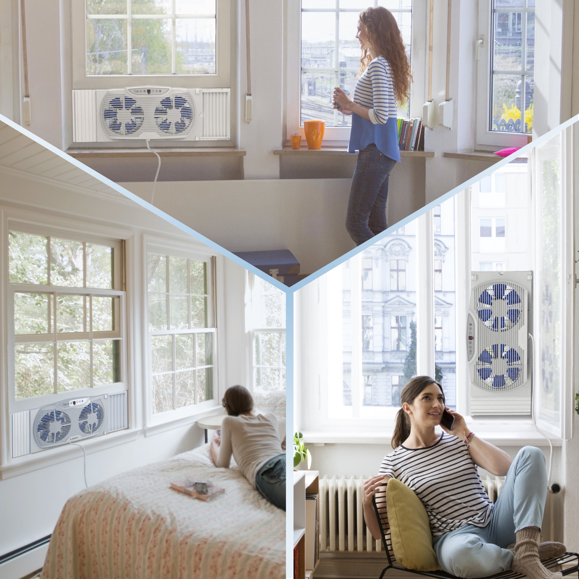 Lasko Electrically Reversible Twin Window Fan with Bluetooth® Technology, 13" H, W09560, White